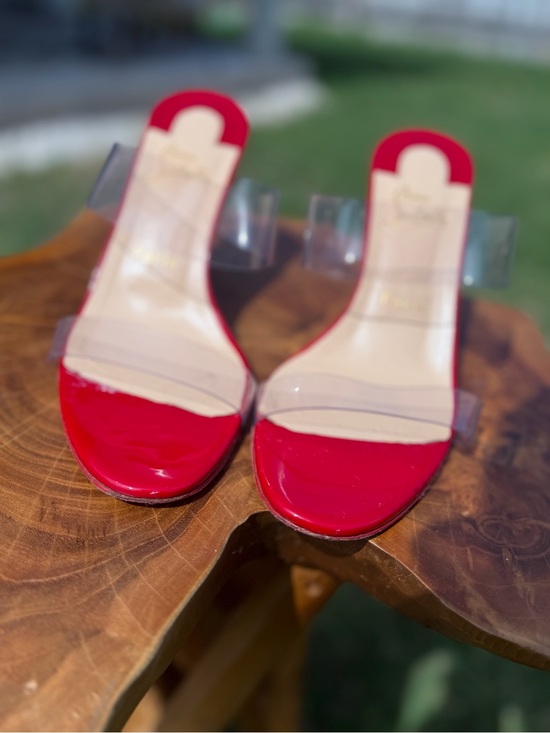 Christian Louboutin Shoes - Christian Louboutin Red Patent Slide Sandals with Clear Straps